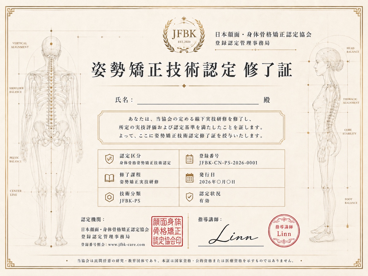 姿势矫正技术认定 修了证书